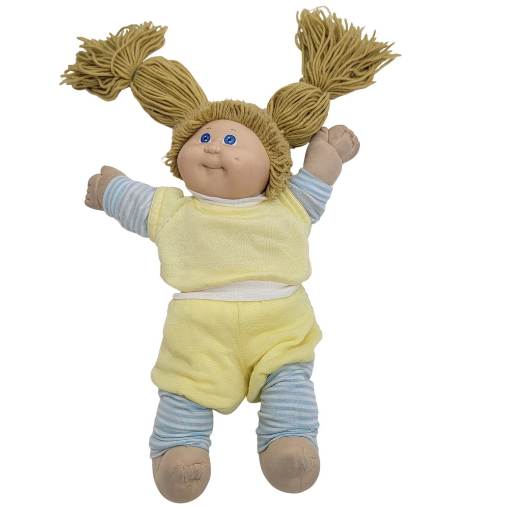 VTG 1985 Cabbage Patch Kids Doll HM 46 Blonde Hair Pigtails Original Yellow Suit